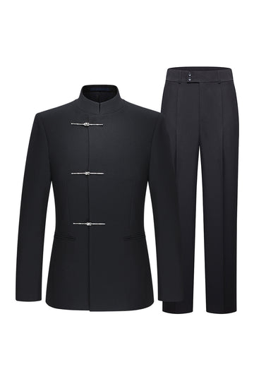 Black Slim Fit Men's 2 Piece Mandarin Collar Suit